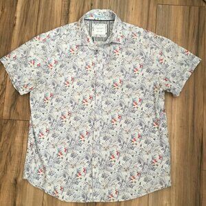 DENIM & FLOWER Men's Floral Print Shirt Button down Short Sleeve Lightweight L